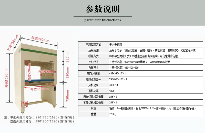 單人垂直流超凈化工作臺參數(shù)