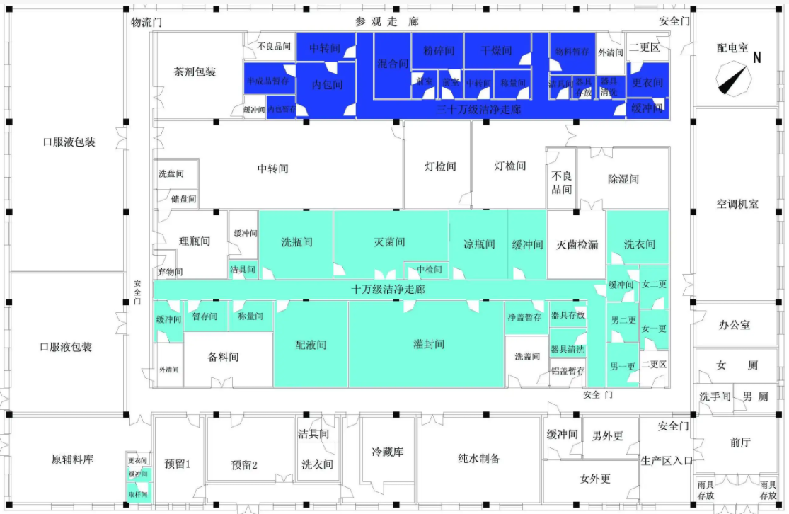 藥廠無(wú)塵車間平面布局圖